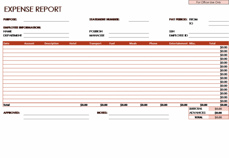 Expense Report Template Excel 2010