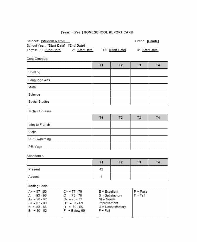 Homeschool Middle School Report Card Template