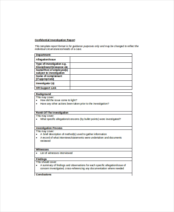 Hr Investigation Report Template