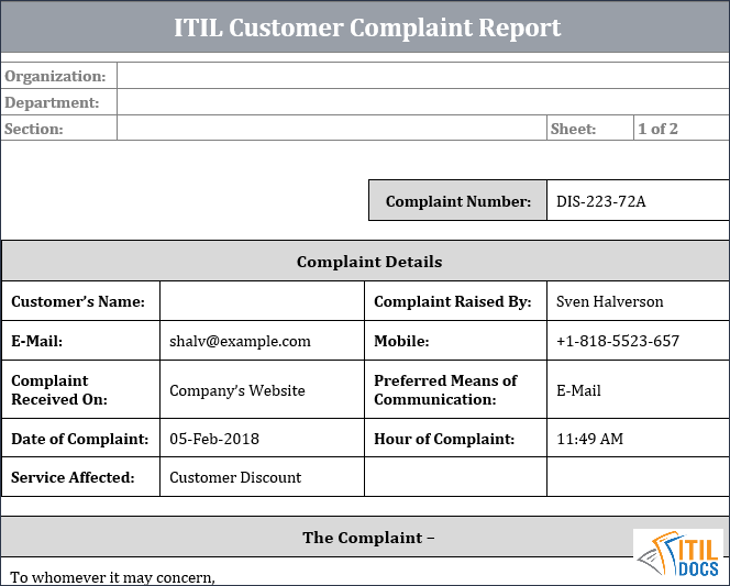 Incident Report Template Itil TEMPLATES EXAMPLE