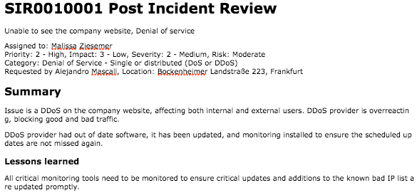 Incident Summary Report Template