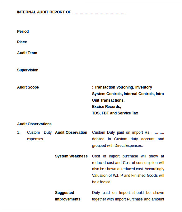 Internal Control Audit Report Template