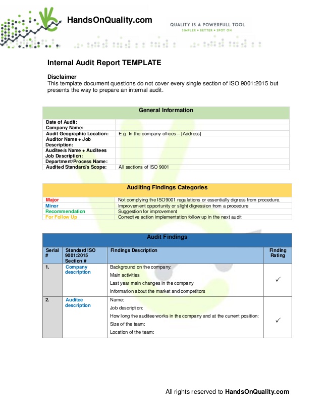 Iso 9001 Internal Audit Report Template