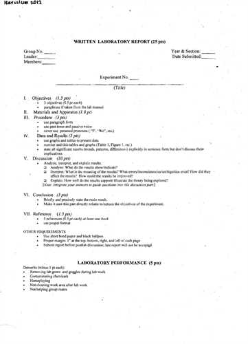 Lab Report Template Chemistry