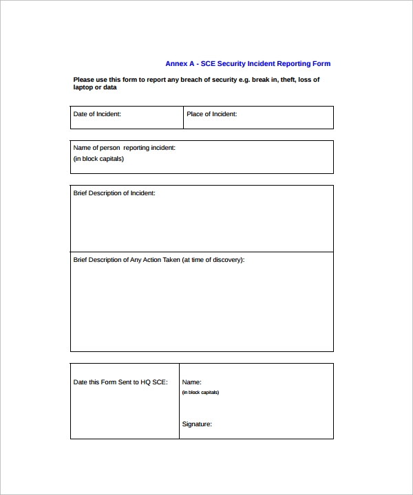 Ohs Incident Report Template Free