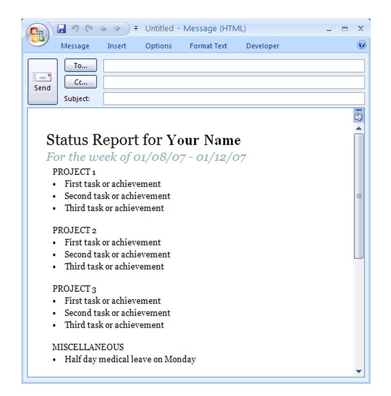 Project Status Report Email Template