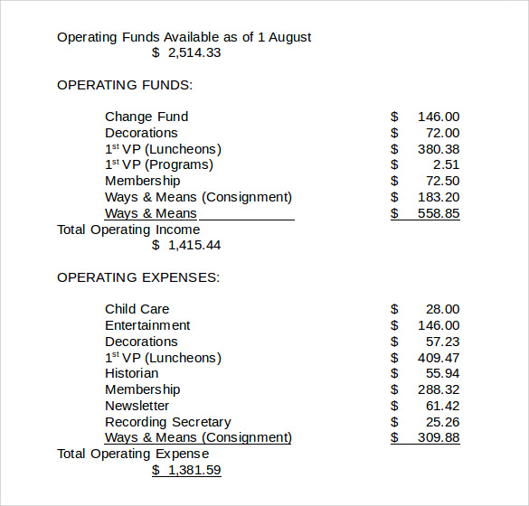 Treasurer Report Template Non Profit