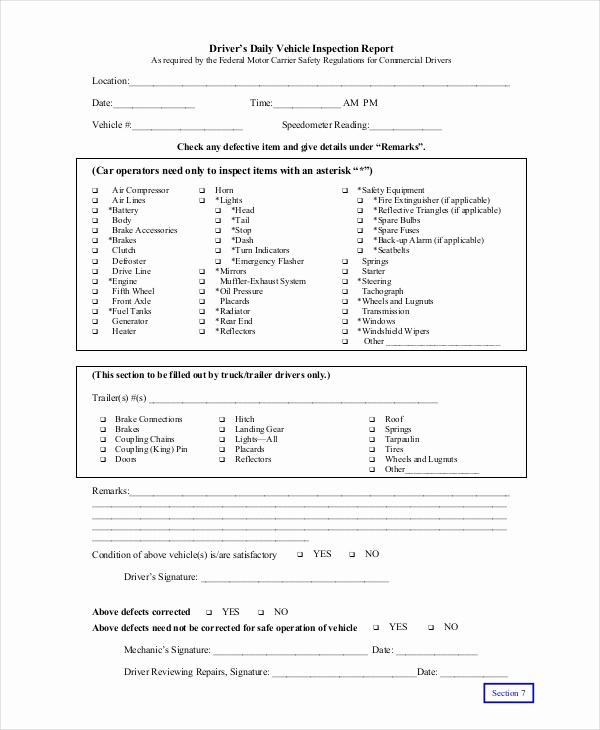 Vehicle Inspection Report Template
