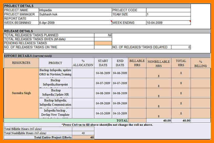 Weekly Status Report Template Excel