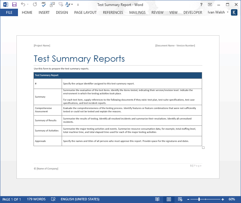 Word Document Report Templates