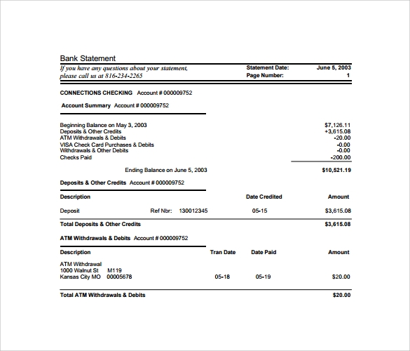 Blank Bank Statement Template Download