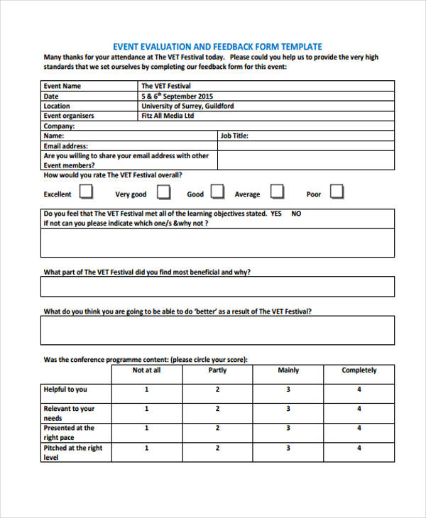 Blank Evaluation Form Template