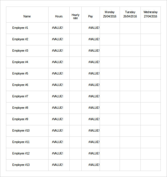 Blank Monthly Work Schedule Template