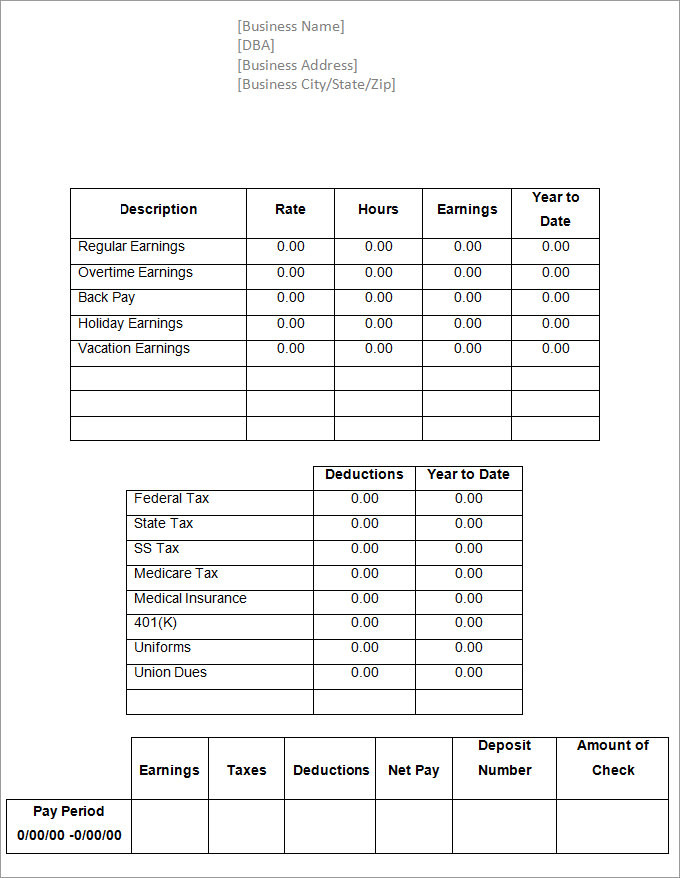 Blank Pay Stub Template Word