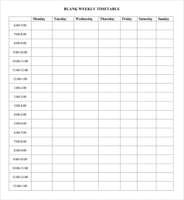 Blank Revision Timetable Template