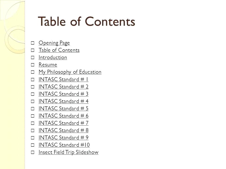 Blank Table Of Contents Template