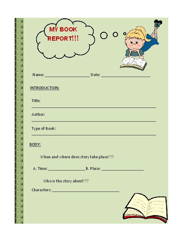 Book Report Template High School