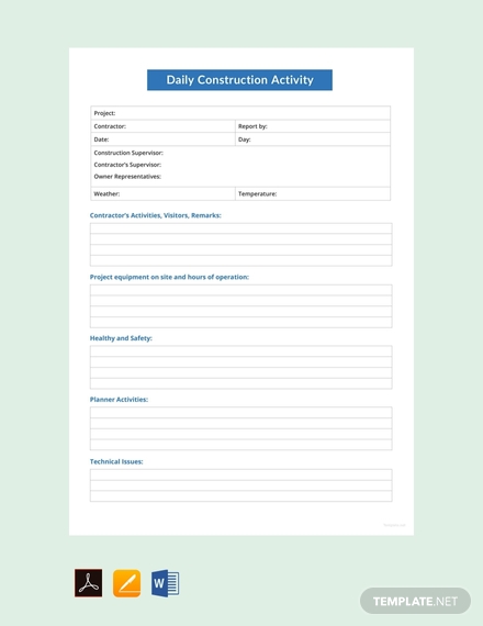 Construction Daily Report Template Free