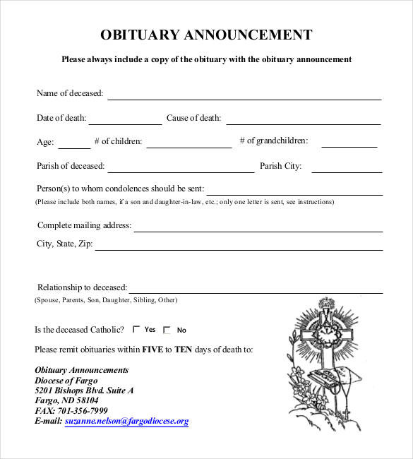 Fill In The Blank Obituary Template