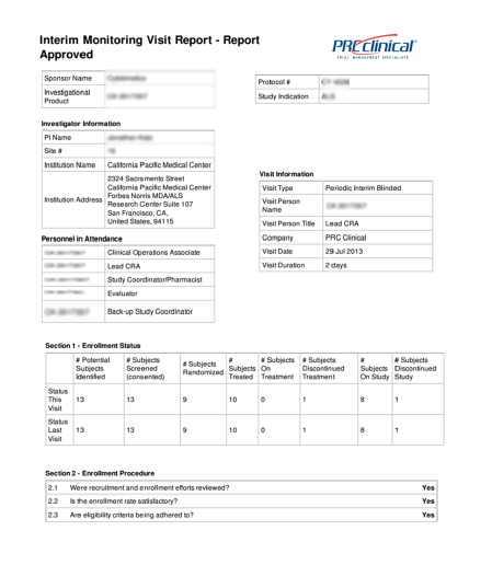 Monitoring Report Template Clinical Trials