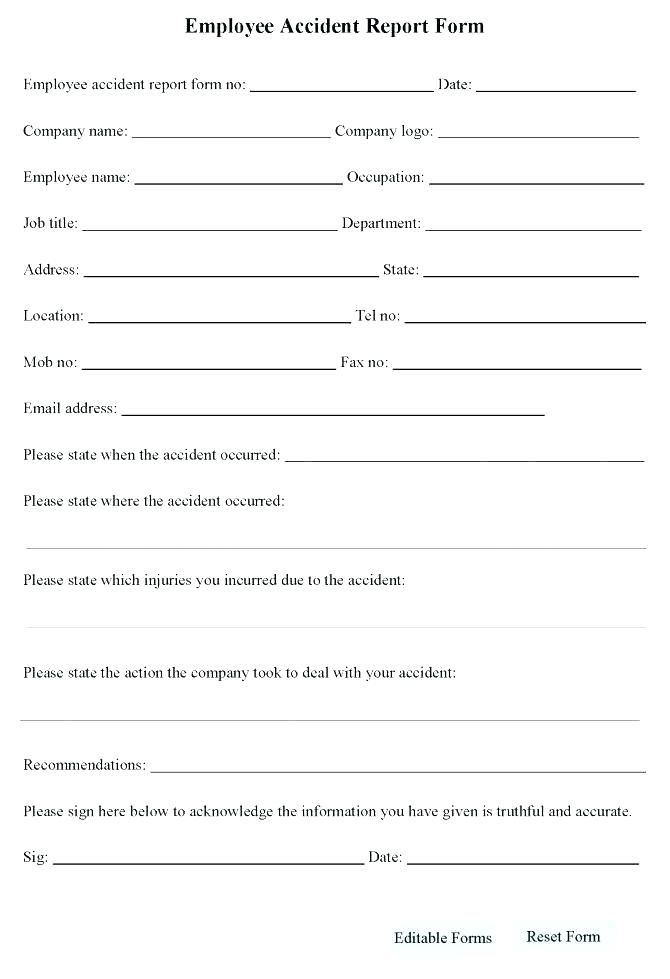 Motor Vehicle Accident Report Form Template