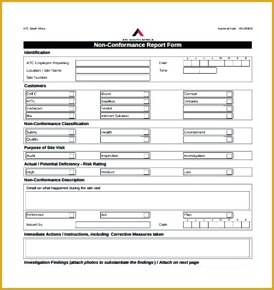 Non Conformance Report Form Template