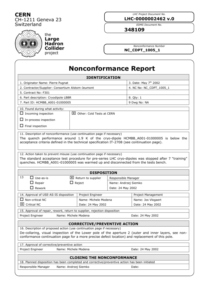 Non Conformance Report Template