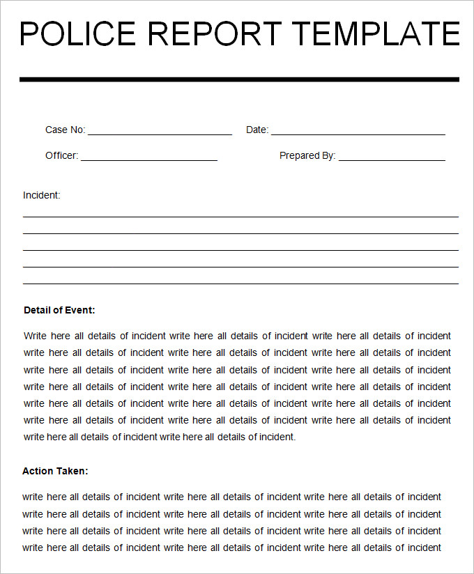 Police Report Template Pdf