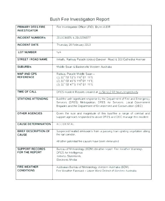 Sample Fire Investigation Report Template