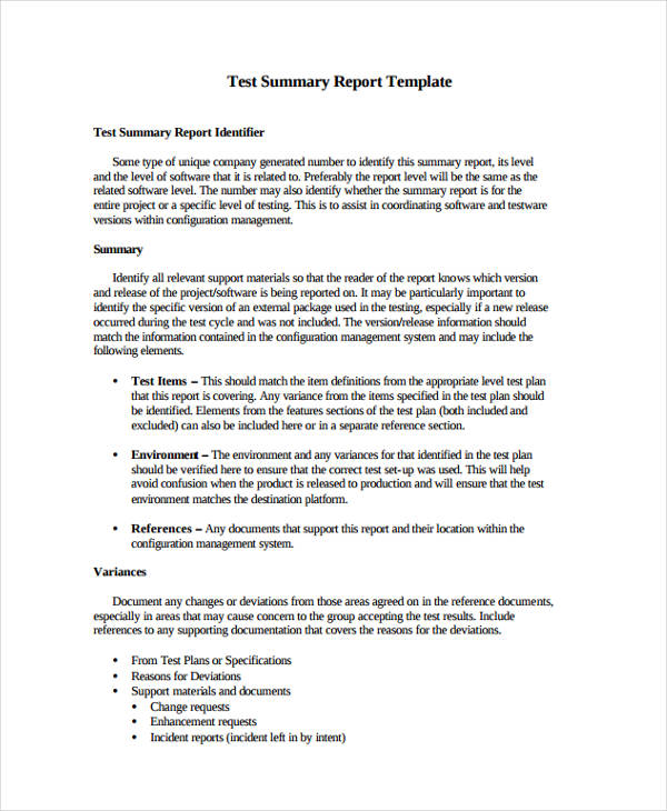 Test Summary Report Template