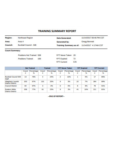 Training Summary Report Template