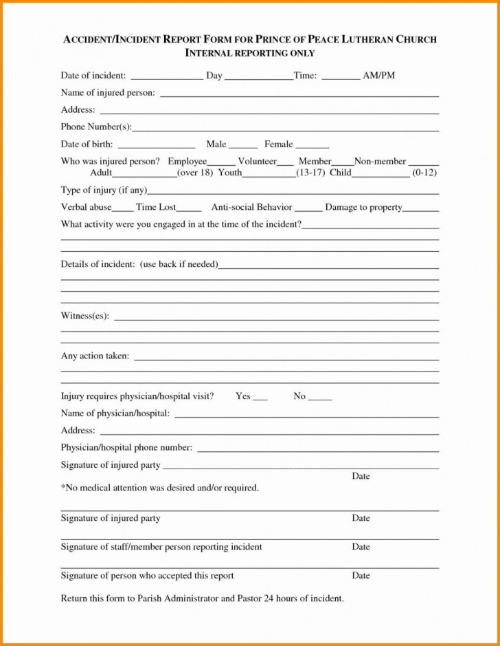 Vehicle Accident Report Form Template