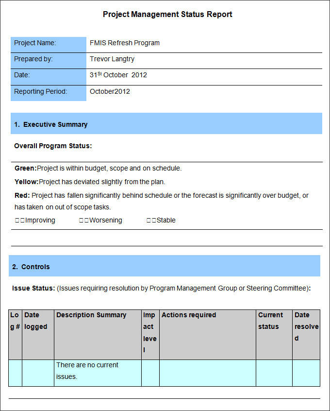 Weekly Manager Report Template