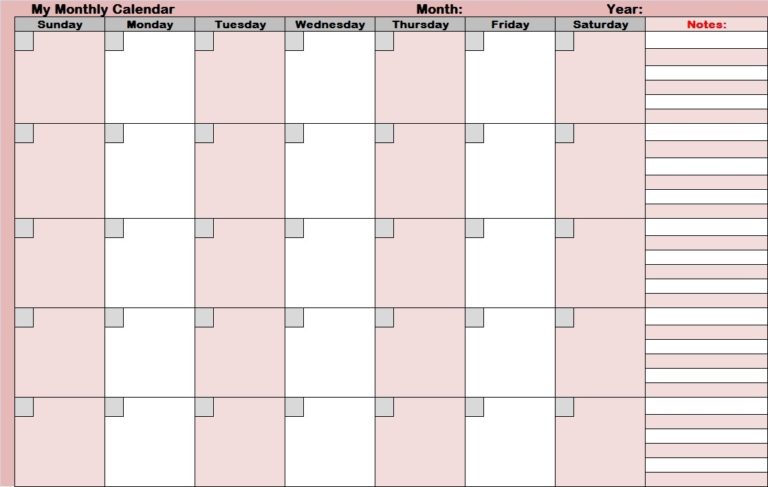 Blank Activity Calendar Template (2) - TEMPLATES EXAMPLE | TEMPLATES ...