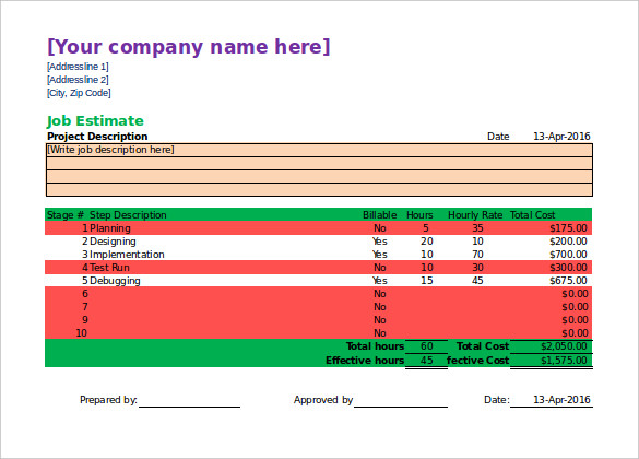 Blank Estimate Form Template