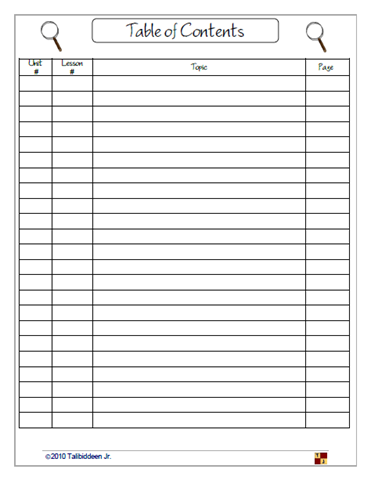 Blank Table Of Contents Template Pdf