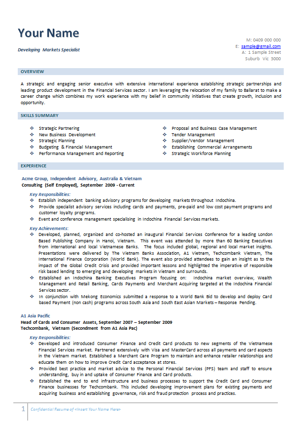 resume template for australia