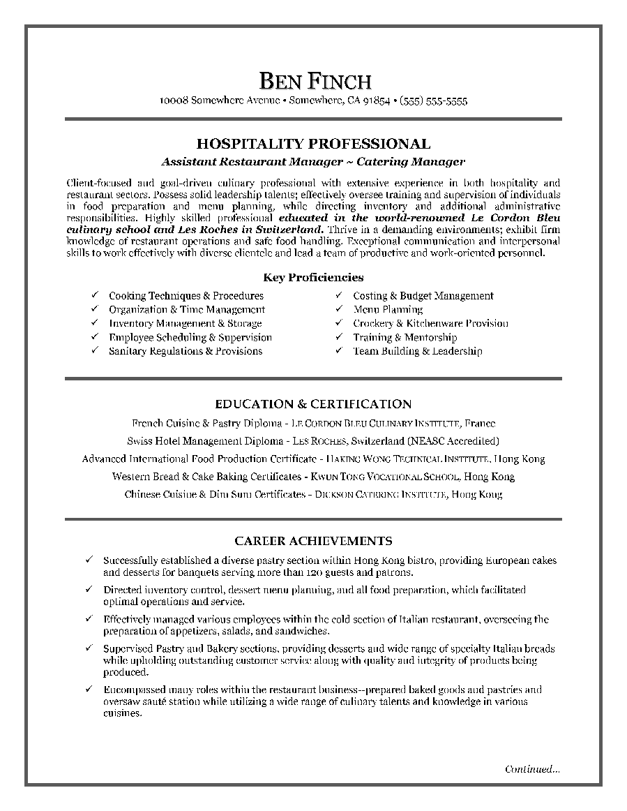 Cv Templates Hospitality