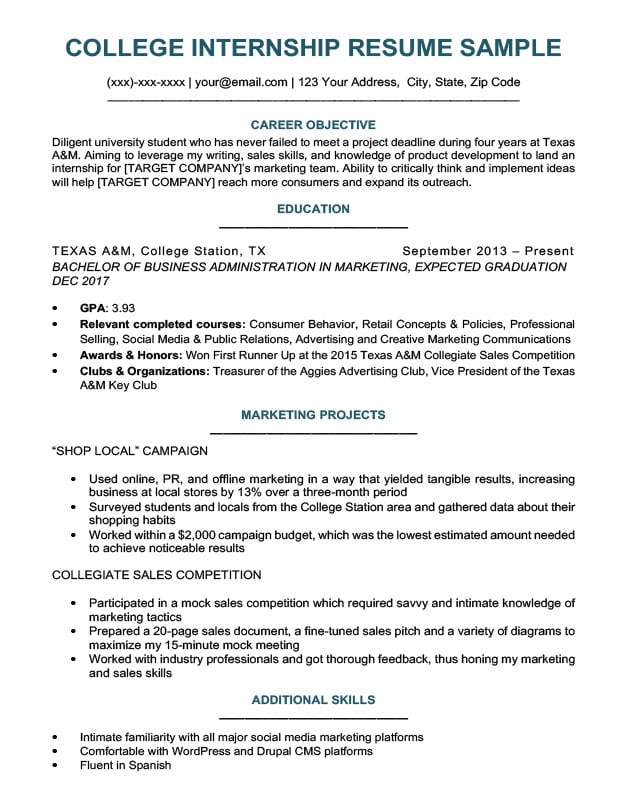 Resume Templates College Student