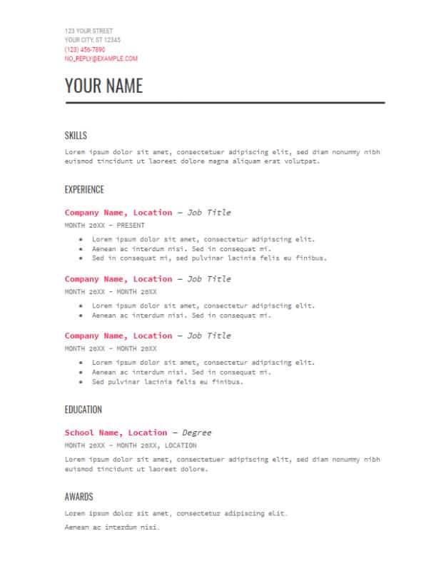 Resume Templates Compatible With Google Docs