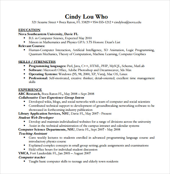 Resume Templates Computer Science