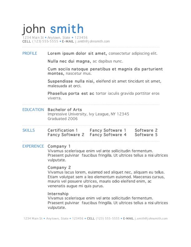 Resume Templates Microsoft Word