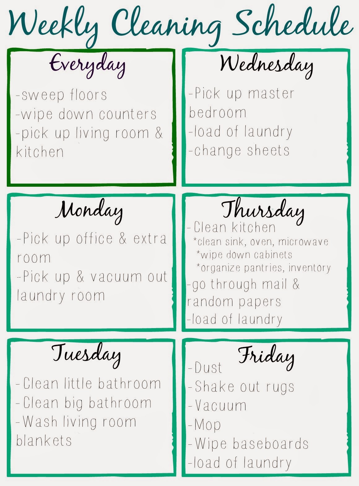 Blank Cleaning Schedule Template