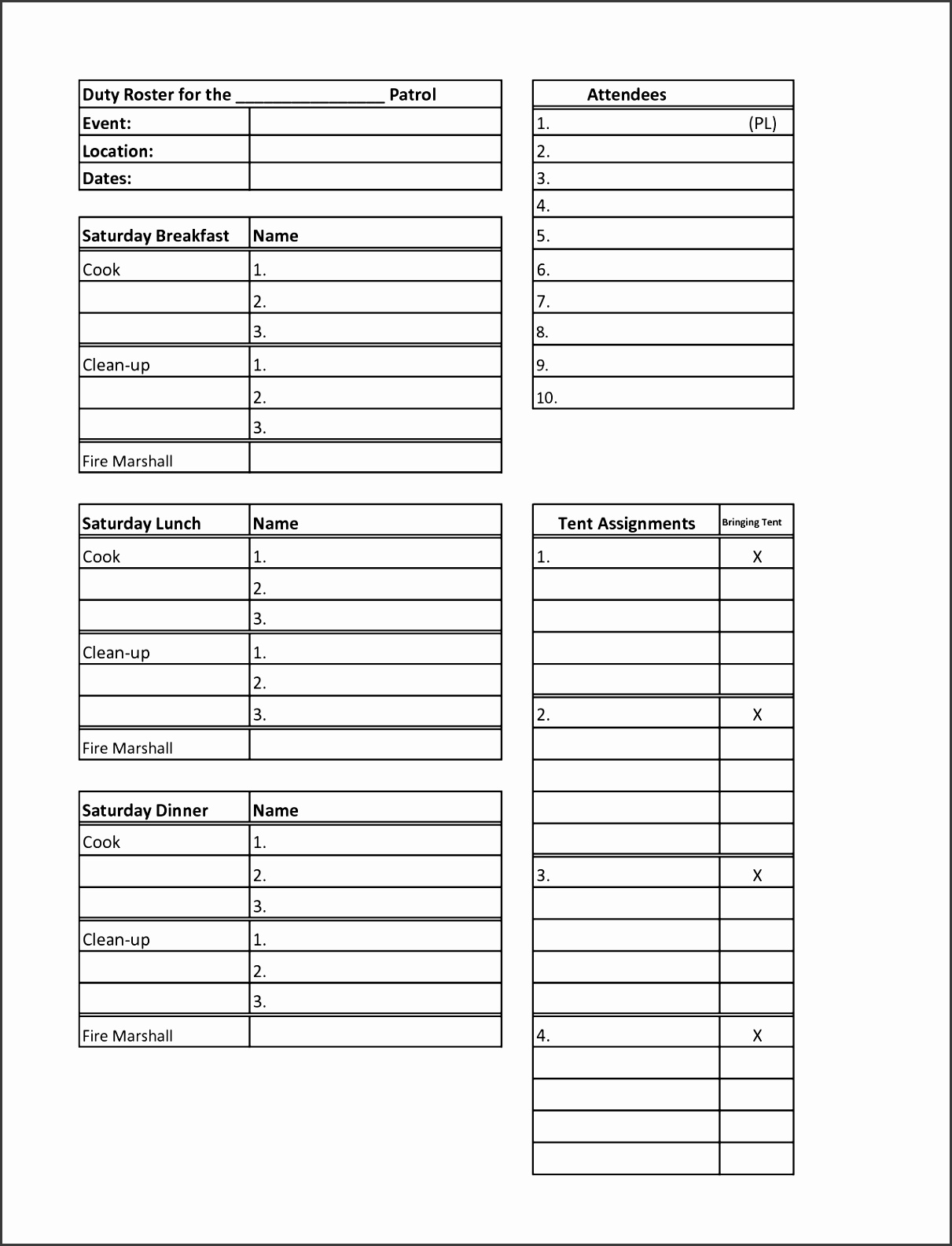 Blank Football Depth Chart Template