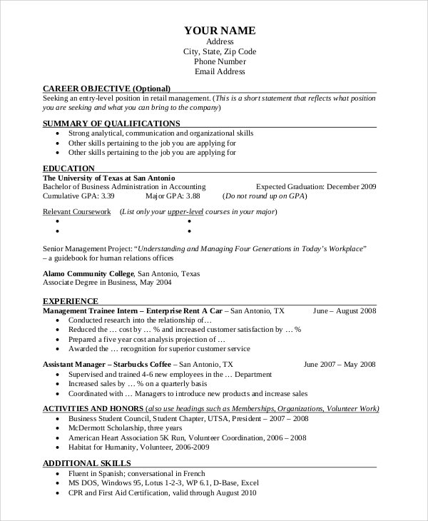 Resume Templates Business