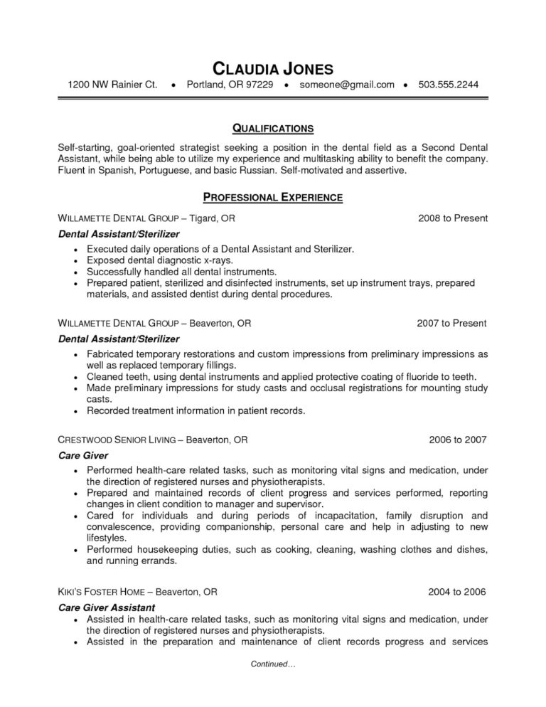 Resume Templates Dental Assistant - Resume Templates Dental Assistant 2 768x994