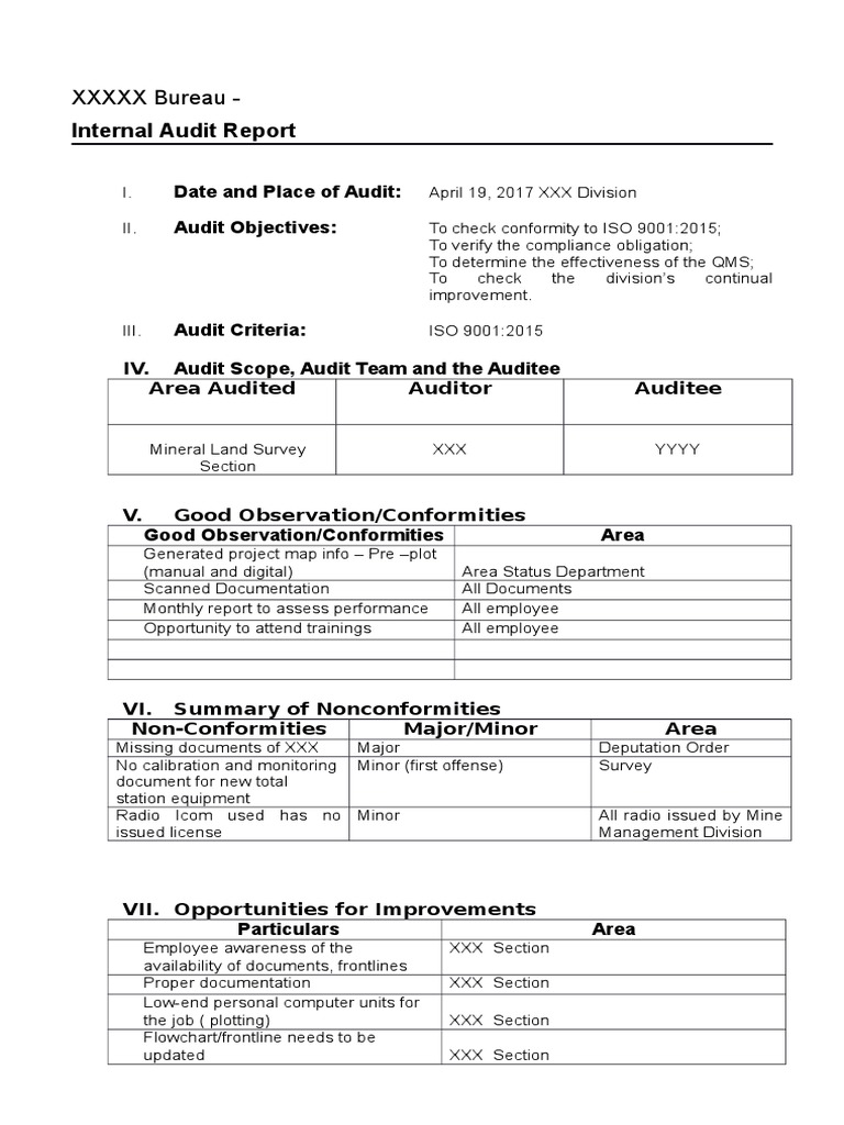 Audit Report Template Iso 9001