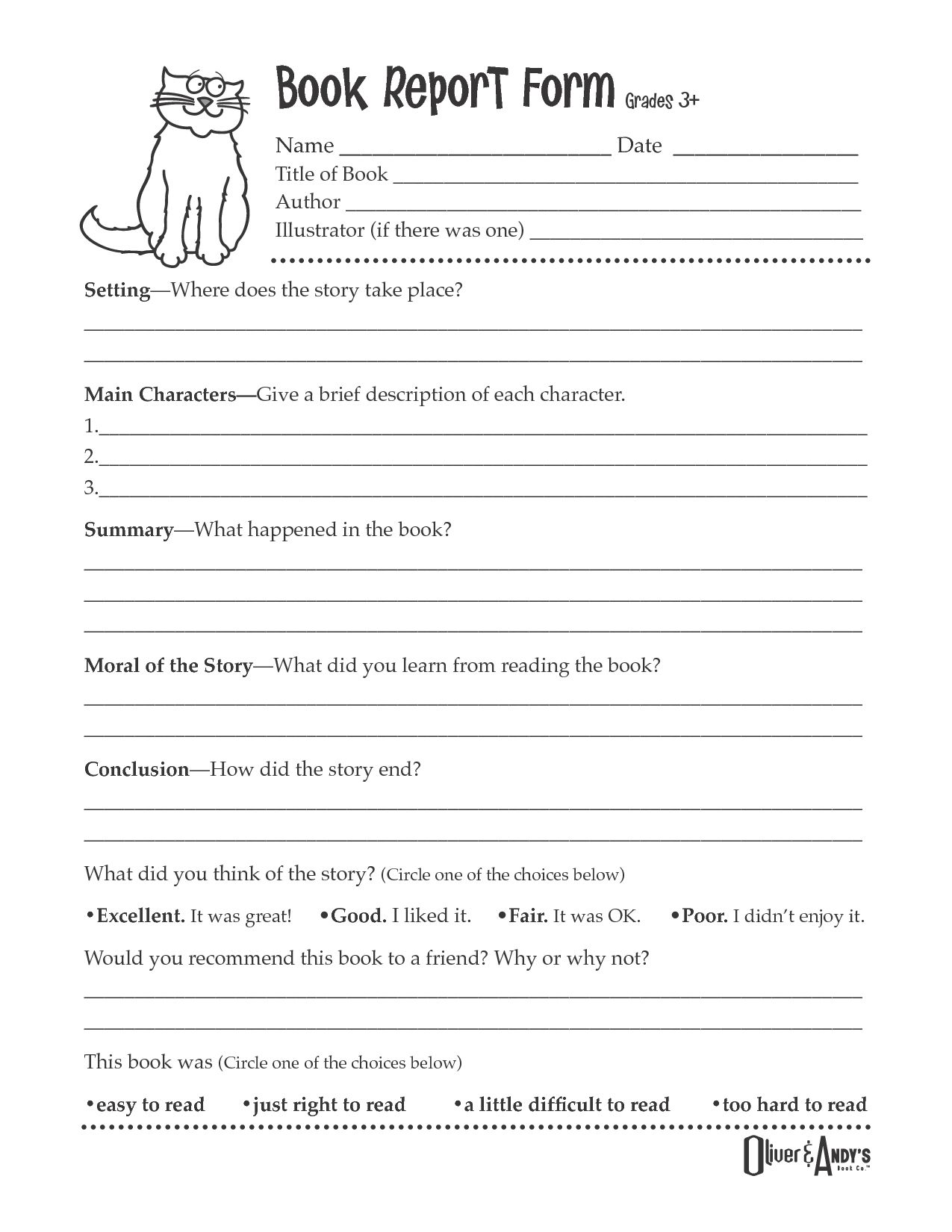 Book Report Template For 9th Graders