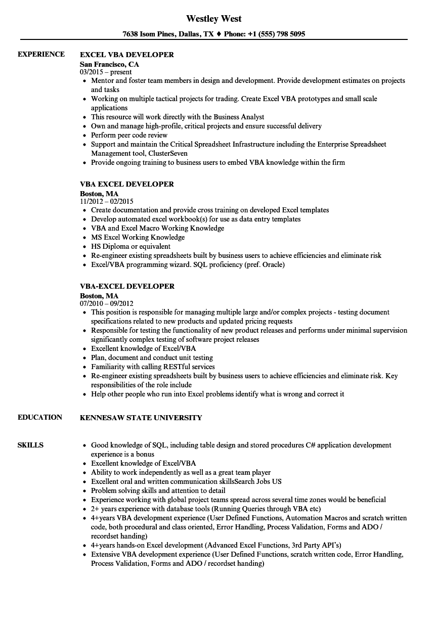 Resume Templates Excel