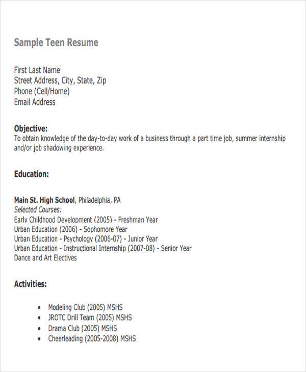 Resume Templates First Job Student